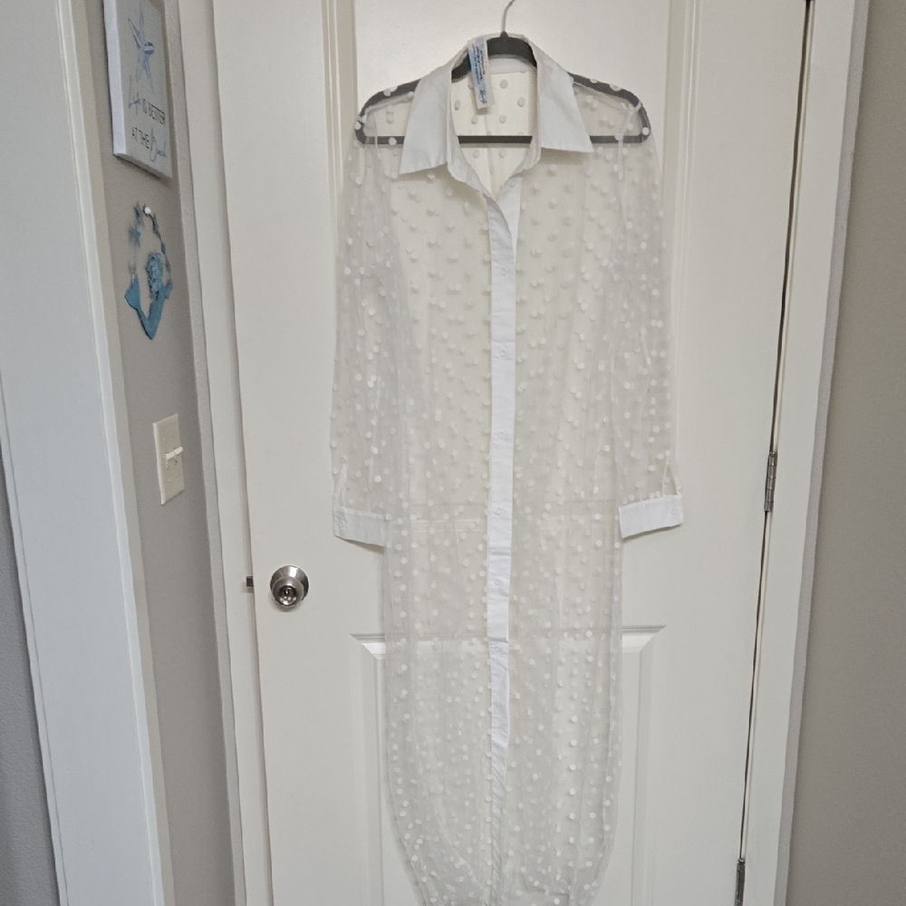 White Sheer Polka Dot Long Kimono